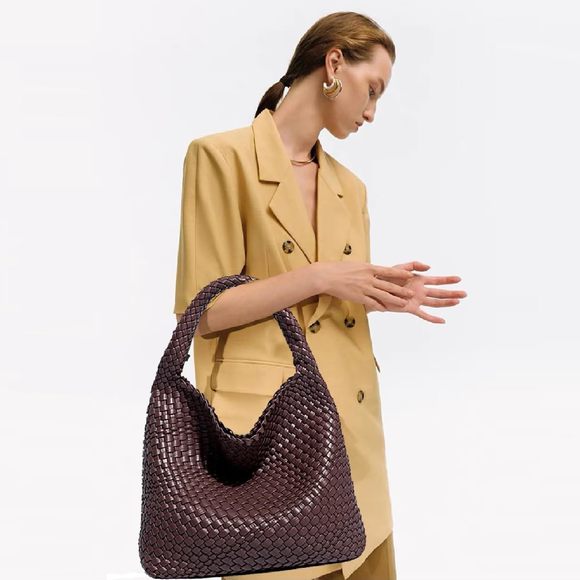 Vegan Leather Hand-Woven Tote Handbag Fashion Shoulder Top-Handle Bag B) - Picture 6 of 7